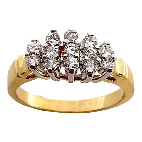 Vintage Ring Size 6 Cubic Zirconia Cluster 14K Gold Plate Mid-Century MCM 14H - Picture 7 of 7